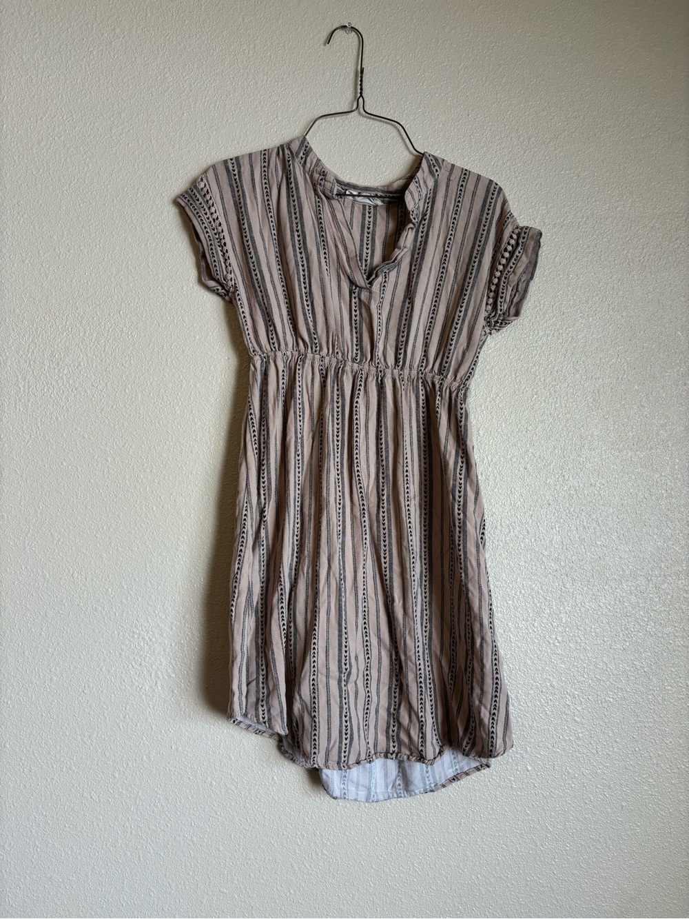 Beige Stripe Short-Sleeve Dress